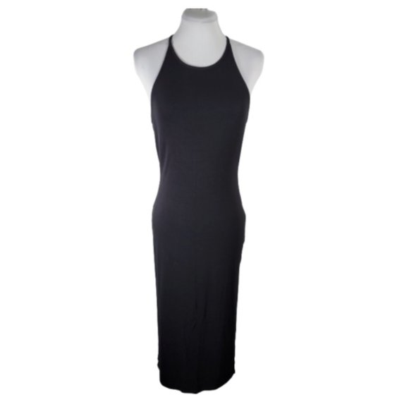 SNST Bodycon Midi Dress S Black T-back Side Slit Knit Material NWT - Picture 6 of 11